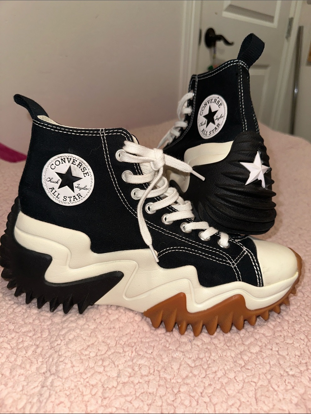Converse Black White Tan Run Star Hike High Top Sneakers(without box)